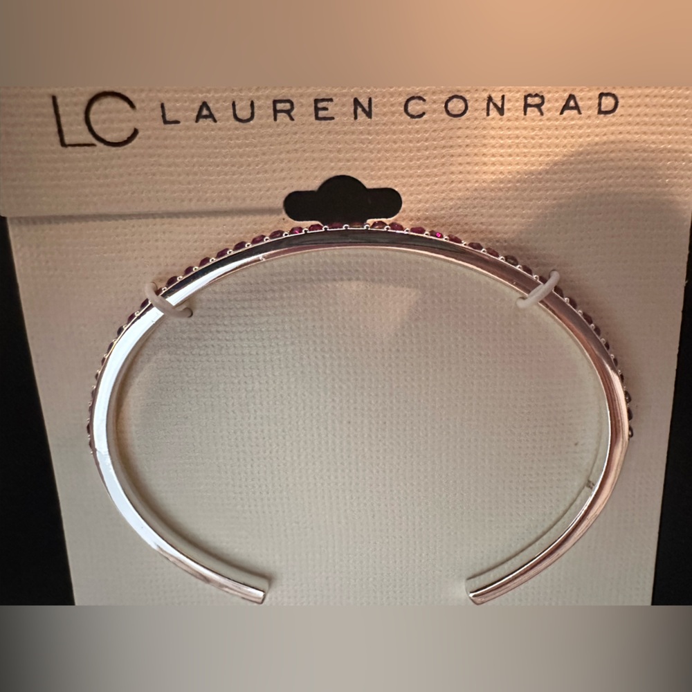 NWT Laura Conrad/Silver/Red Cuff Bracelet/Rhinestones/Jewelry/6.5"